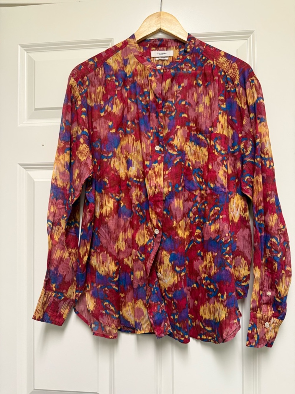 Isabel Marant Etoile - Red Abstract Print Long-Sleeve Button Front Blouse